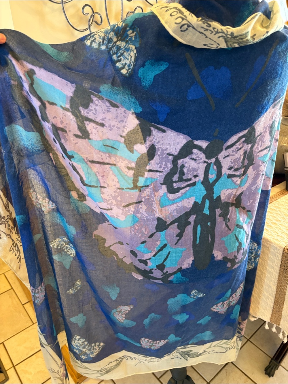 Blue Butterfly Print Lightweight Scarf